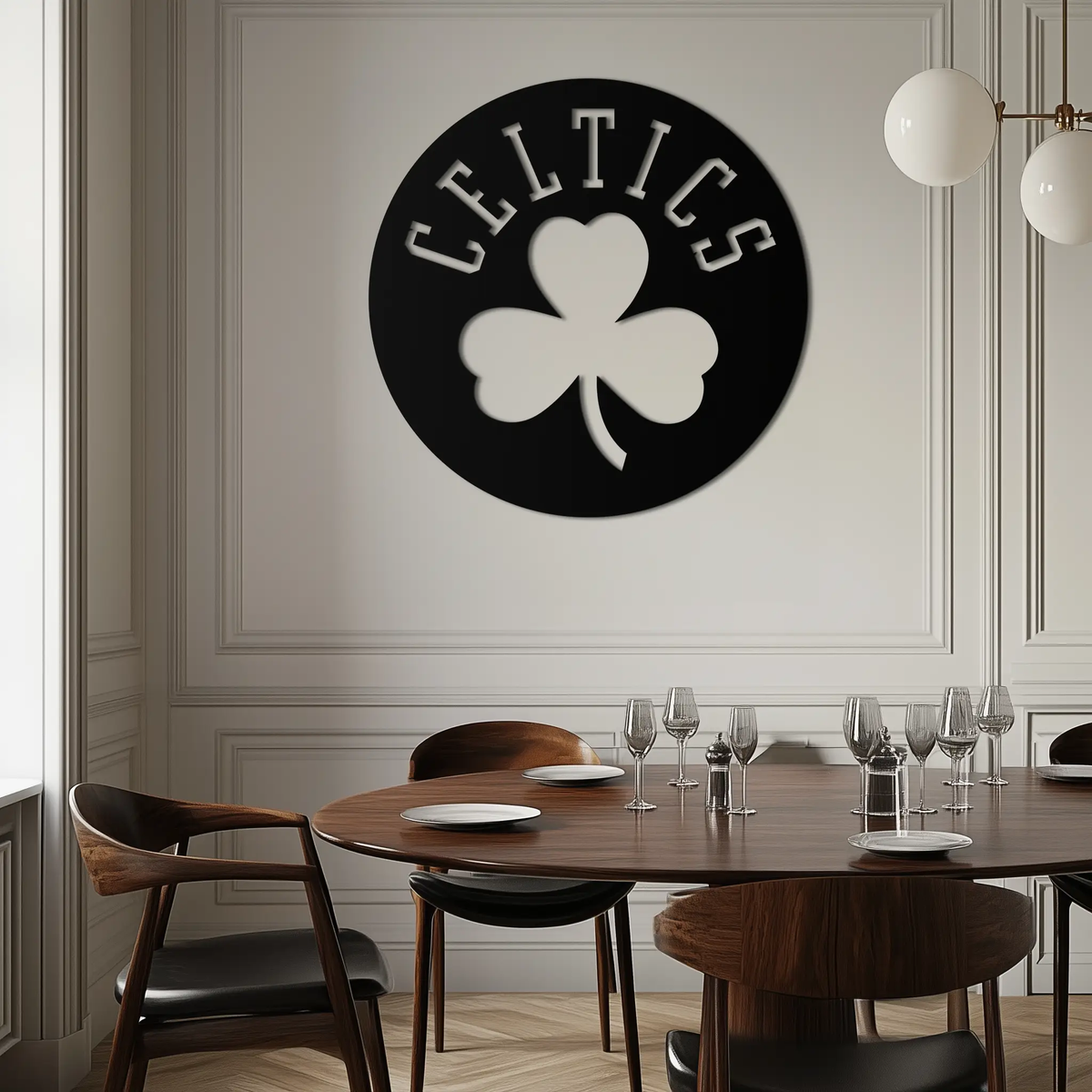 Celtics Shamrock Emblem Metal Wall Art – Bold Round Sports Decor for Fans- KAF671 by Enova Art