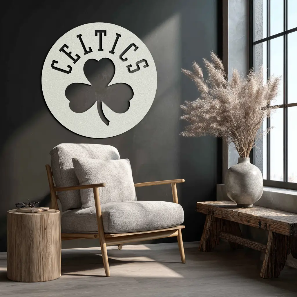 Celtics Shamrock Emblem Metal Wall Art – Bold Round Sports Decor for Fans- KAF671 by Enova Art