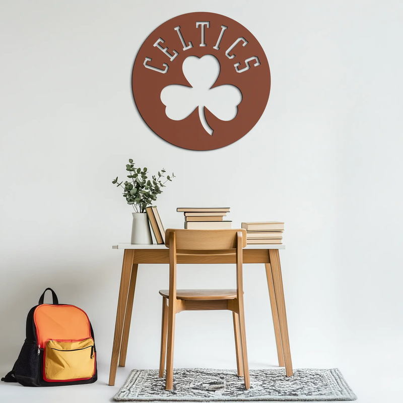 Celtics Shamrock Emblem Metal Wall Art – Bold Round Sports Decor for Fans- KAF671 by Enova Art