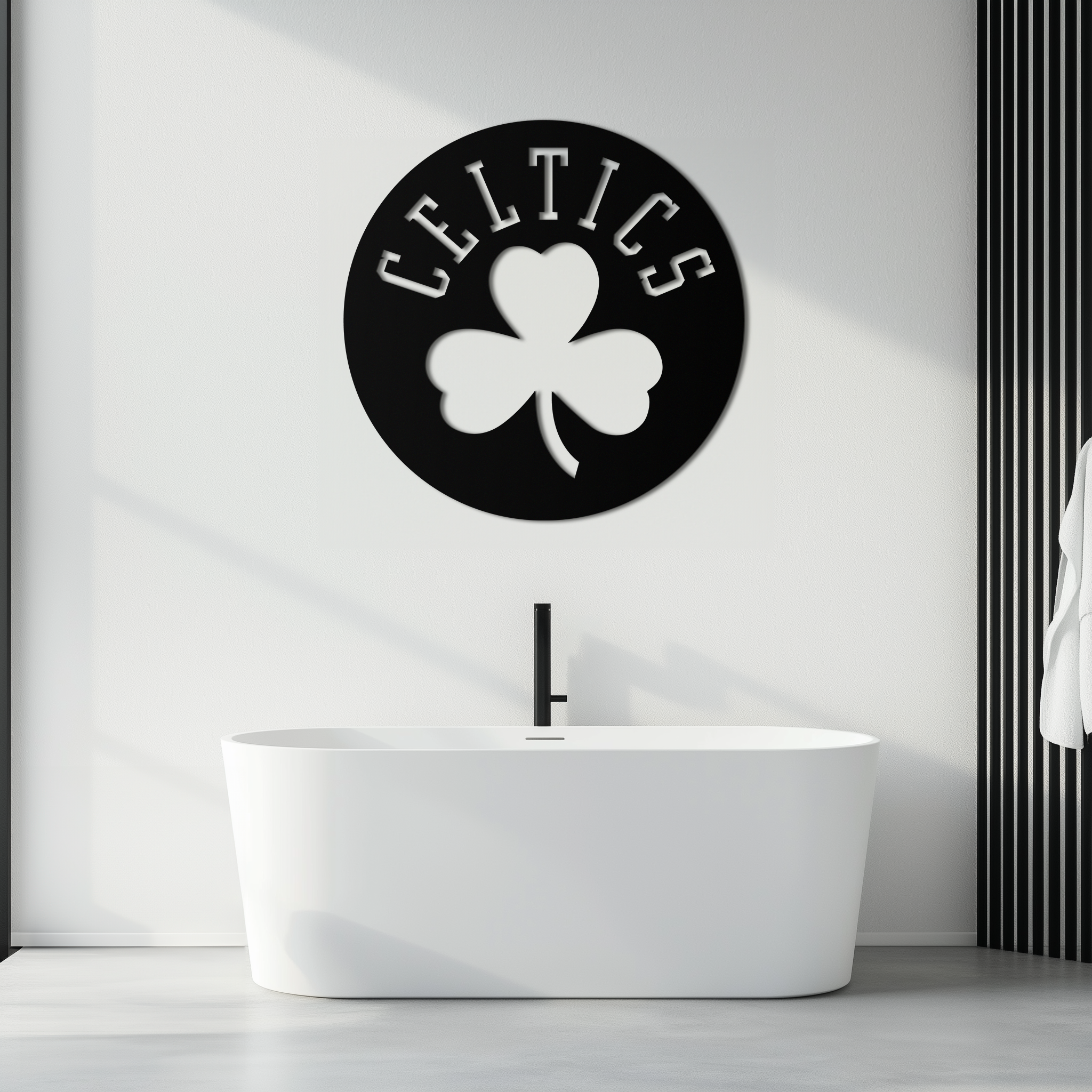 Celtics Shamrock Emblem Metal Wall Art – Bold Round Sports Decor for Fans- KAF671 by Enova Art