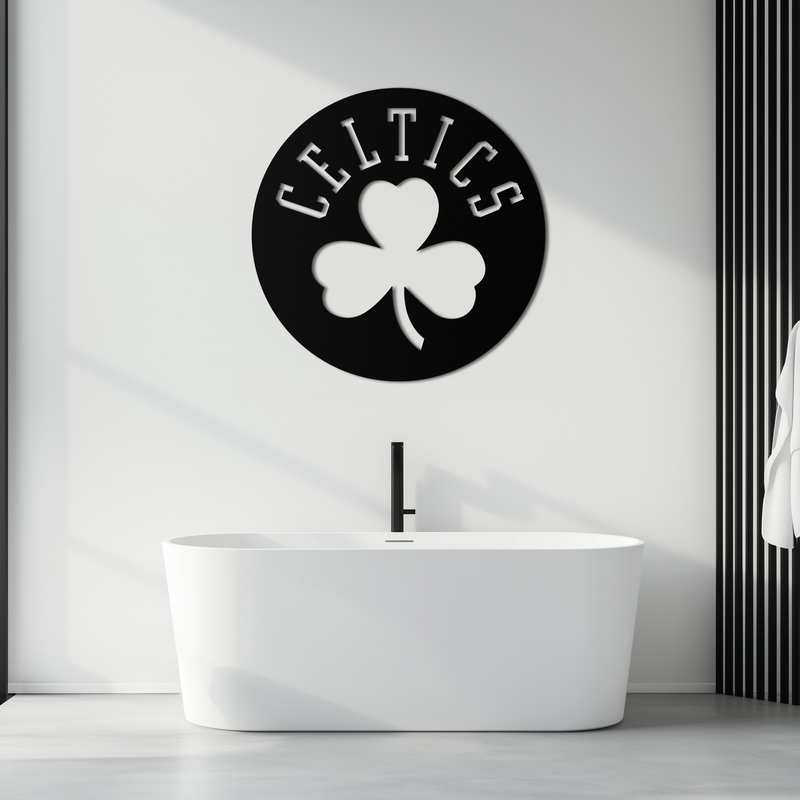 Celtics Shamrock Emblem Metal Wall Art – Bold Round Sports Decor for Fans- KAF671 by Enova Art