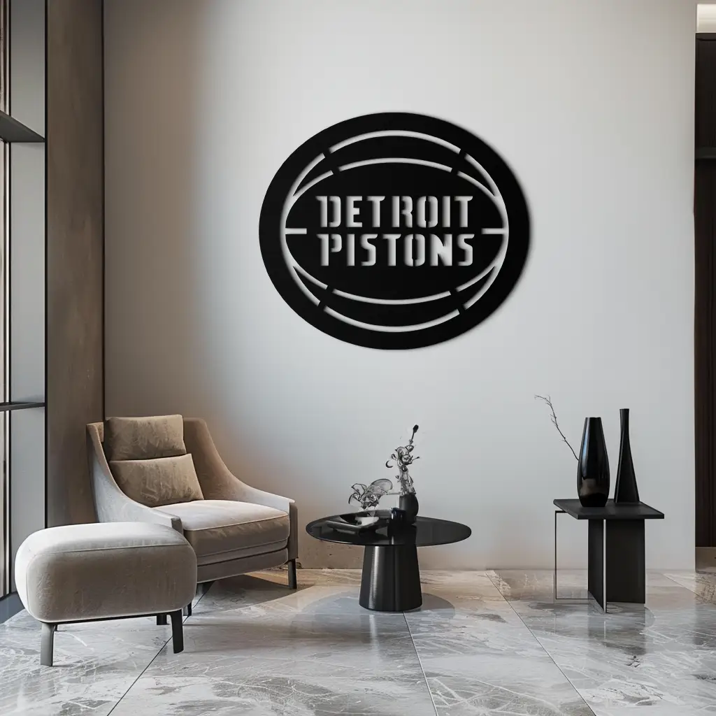 Detroit Pistons Metal Wall Art – Bold Basketball Logo Design for Sports Enthusiasts- KAF673 by Enova Art