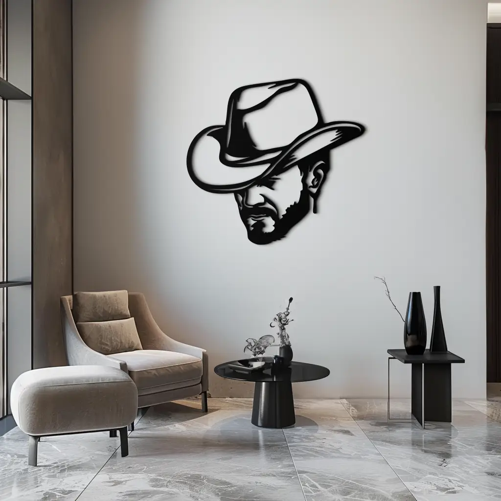 Cowboy Face Silhouette Metal Wall Art – Western Country Style Wall Decor for Home or Office- KAF679 by Enova Art