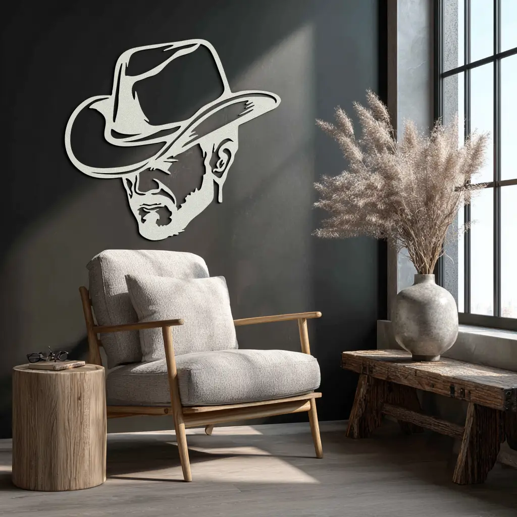Cowboy Face Silhouette Metal Wall Art – Western Country Style Wall Decor for Home or Office- KAF679 by Enova Art