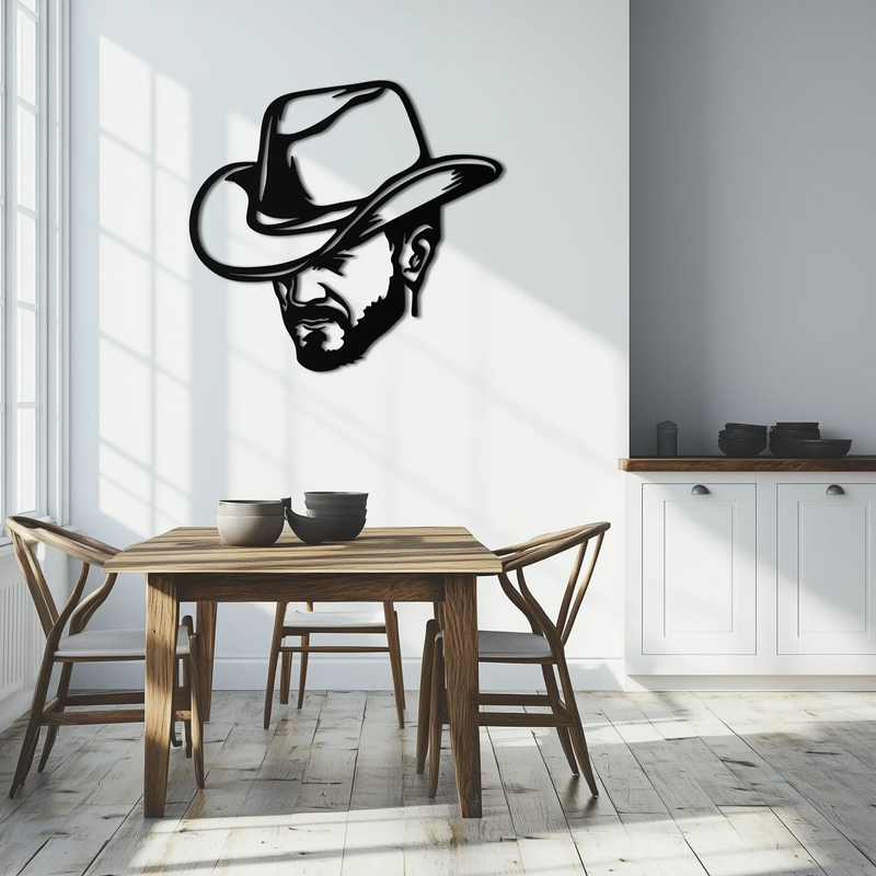 Cowboy Face Silhouette Metal Wall Art – Western Country Style Wall Decor for Home or Office- KAF679 by Enova Art