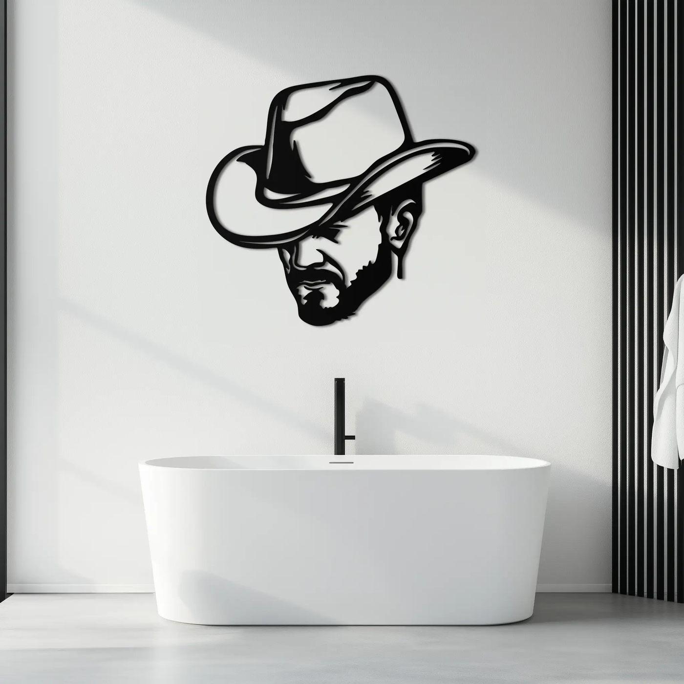 Cowboy Face Silhouette Metal Wall Art – Western Country Style Wall Decor for Home or Office- KAF679 by Enova Art