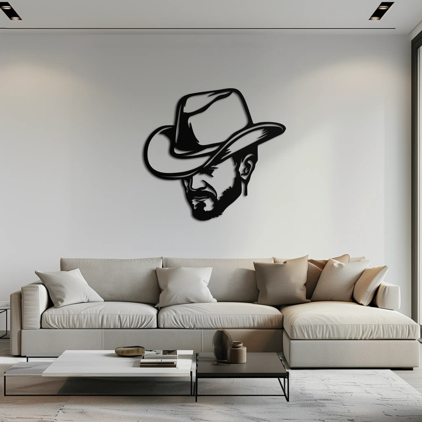 Cowboy Face Silhouette Metal Wall Art – Western Country Style Wall Decor for Home or Office- KAF679 by Enova Art