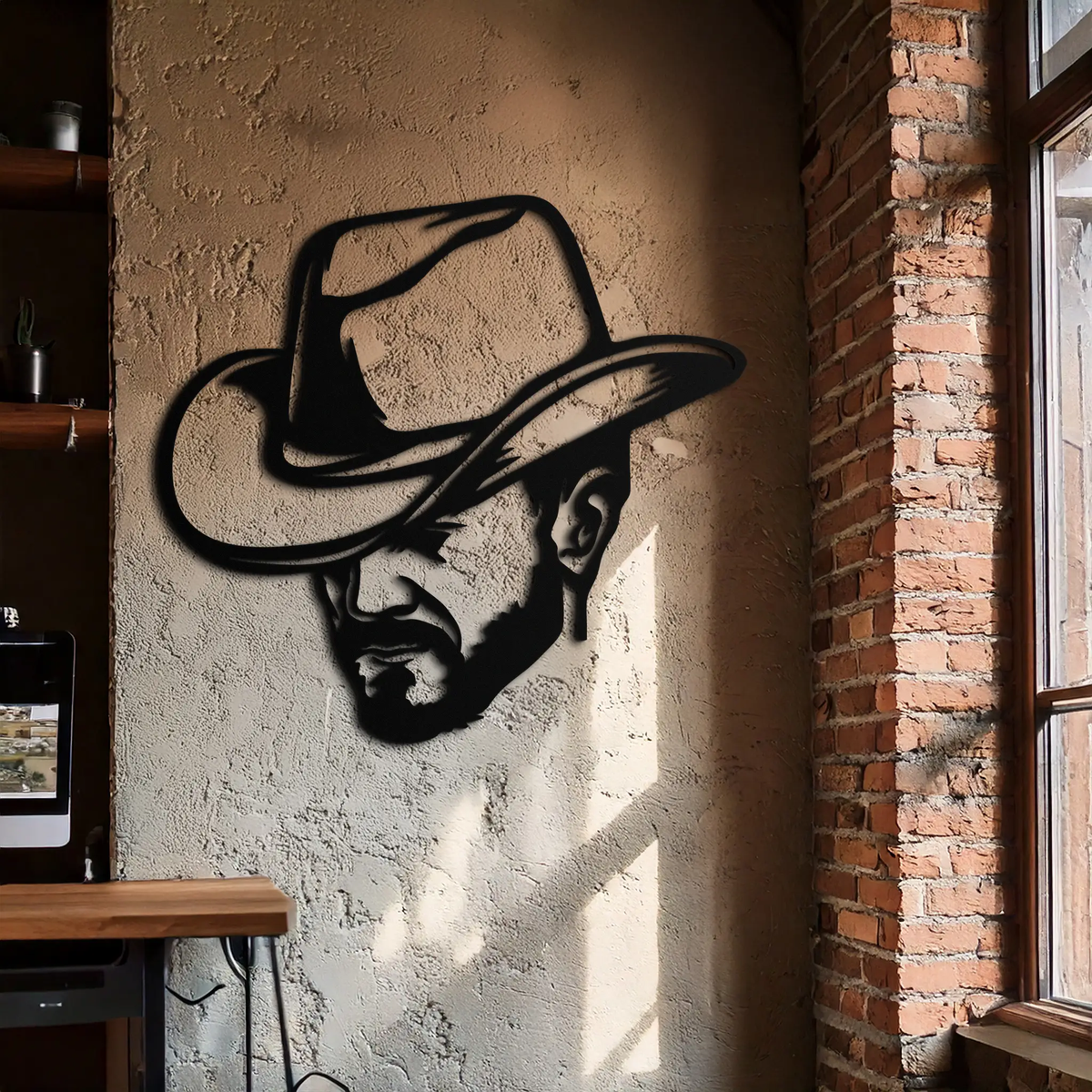 Cowboy Face Silhouette Metal Wall Art – Western Country Style Wall Decor for Home or Office- KAF679 by Enova Art