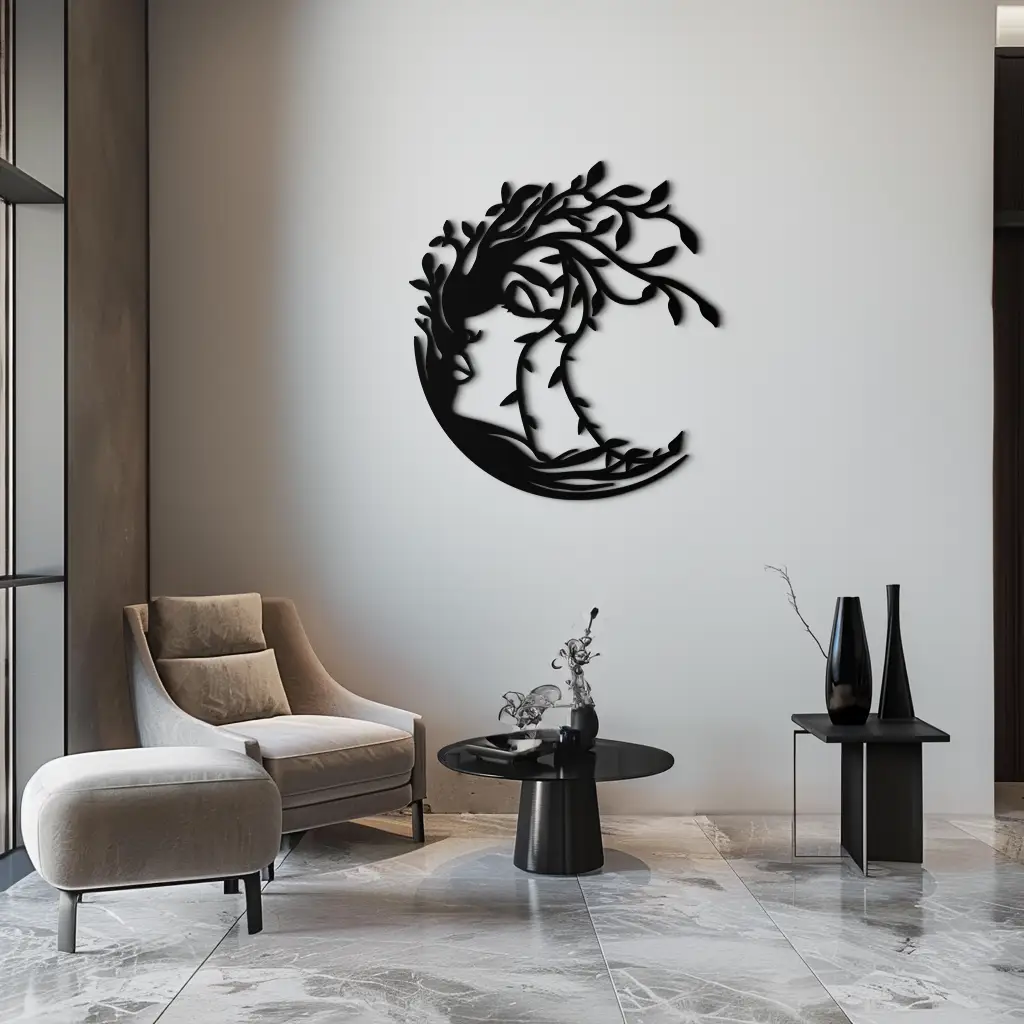 Tree Woman Silhouette Metal Wall Art – Nature-Inspired Feminine Design for Home Decor- KAF680 by Enova Art