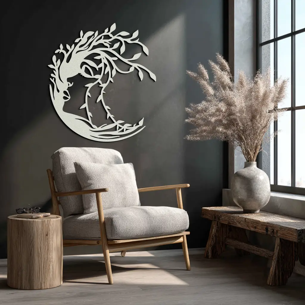 Tree Woman Silhouette Metal Wall Art – Nature-Inspired Feminine Design for Home Decor- KAF680 by Enova Art