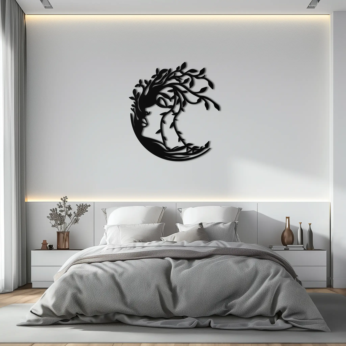 Tree Woman Silhouette Metal Wall Art – Nature-Inspired Feminine Design for Home Decor- KAF680 by Enova Art