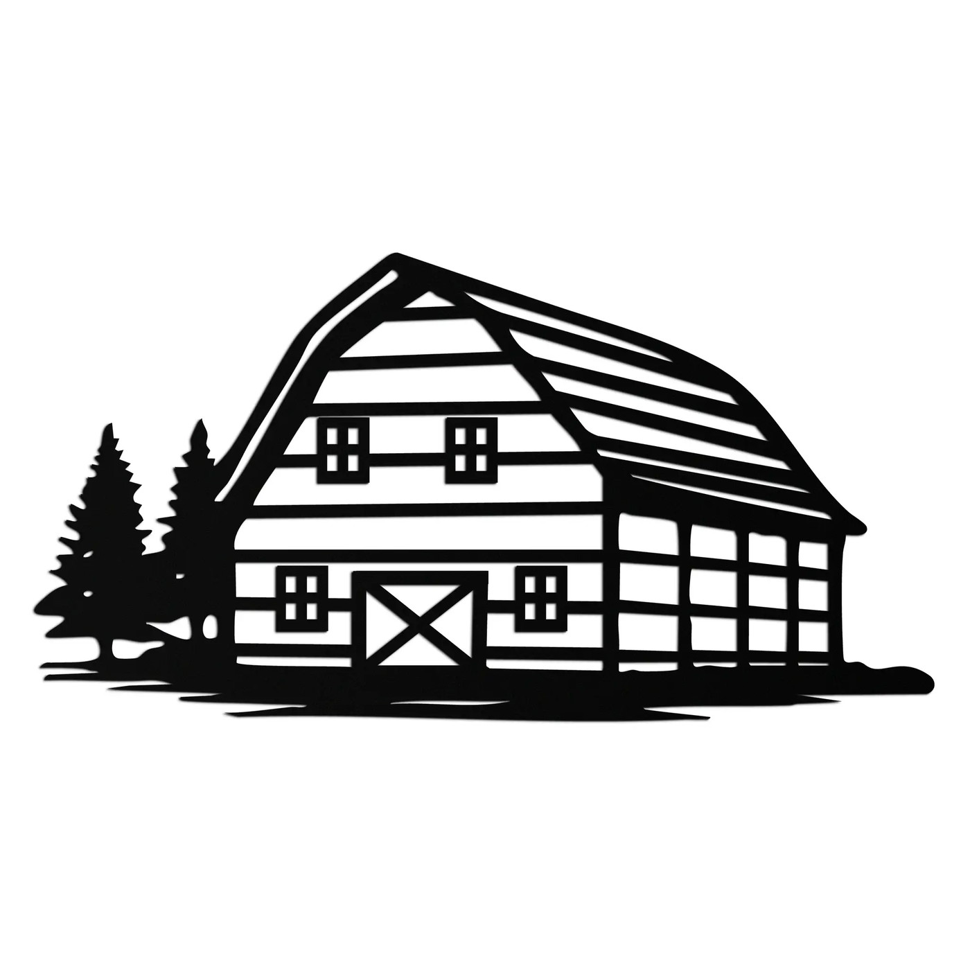 Rustic Barn and Pine Trees Metal Wall Art – Country House Landscape Silhouette Decor- KAF681 by Enova Art