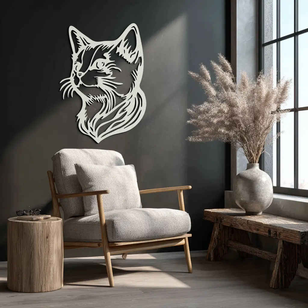 Graceful Cat Head Silhouette Metal Wall Art – Feline-Inspired Decorative Piece- KAF684 by Enova Art