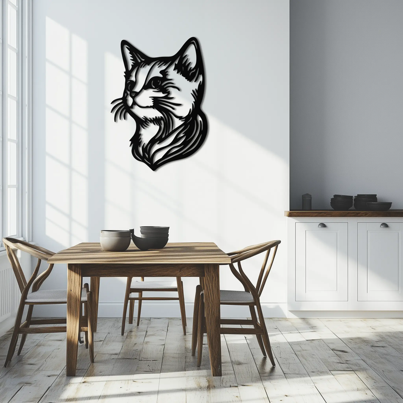Graceful Cat Head Silhouette Metal Wall Art – Feline-Inspired Decorative Piece- KAF684 by Enova Art