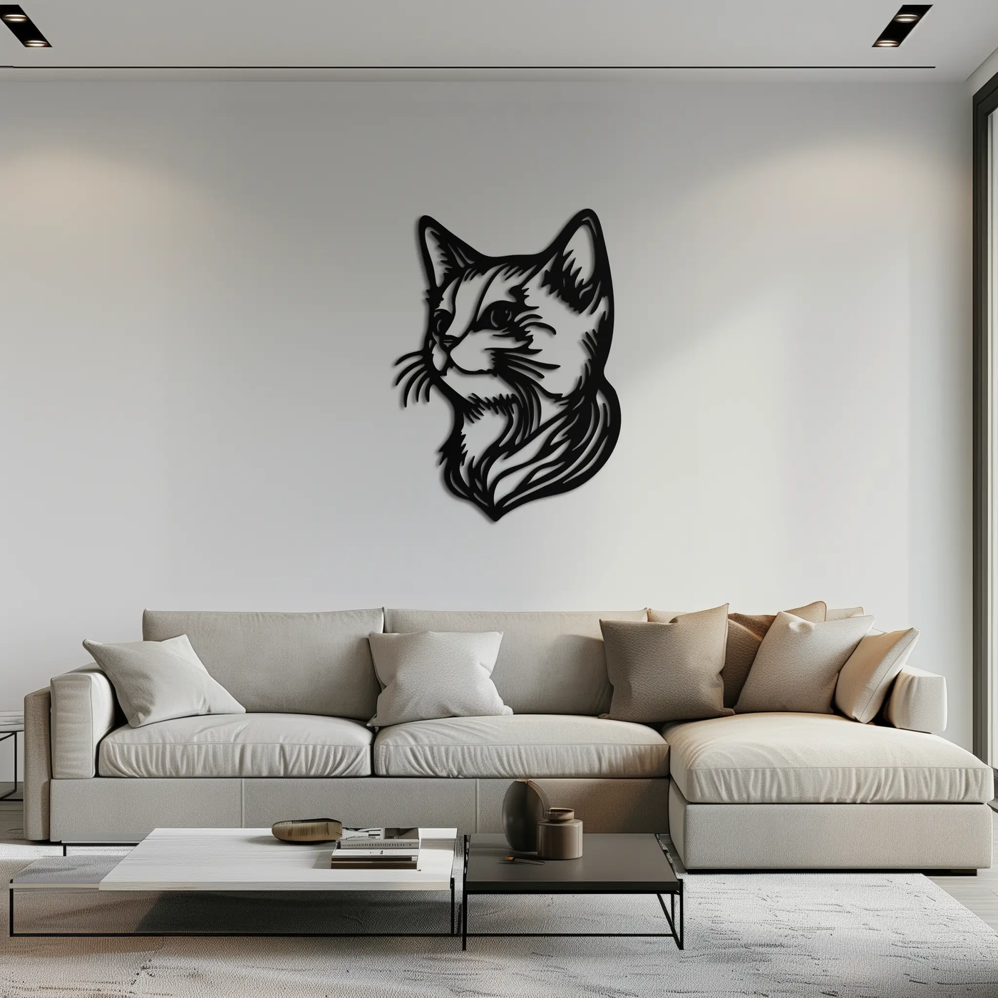 Graceful Cat Head Silhouette Metal Wall Art – Feline-Inspired Decorative Piece- KAF684 by Enova Art