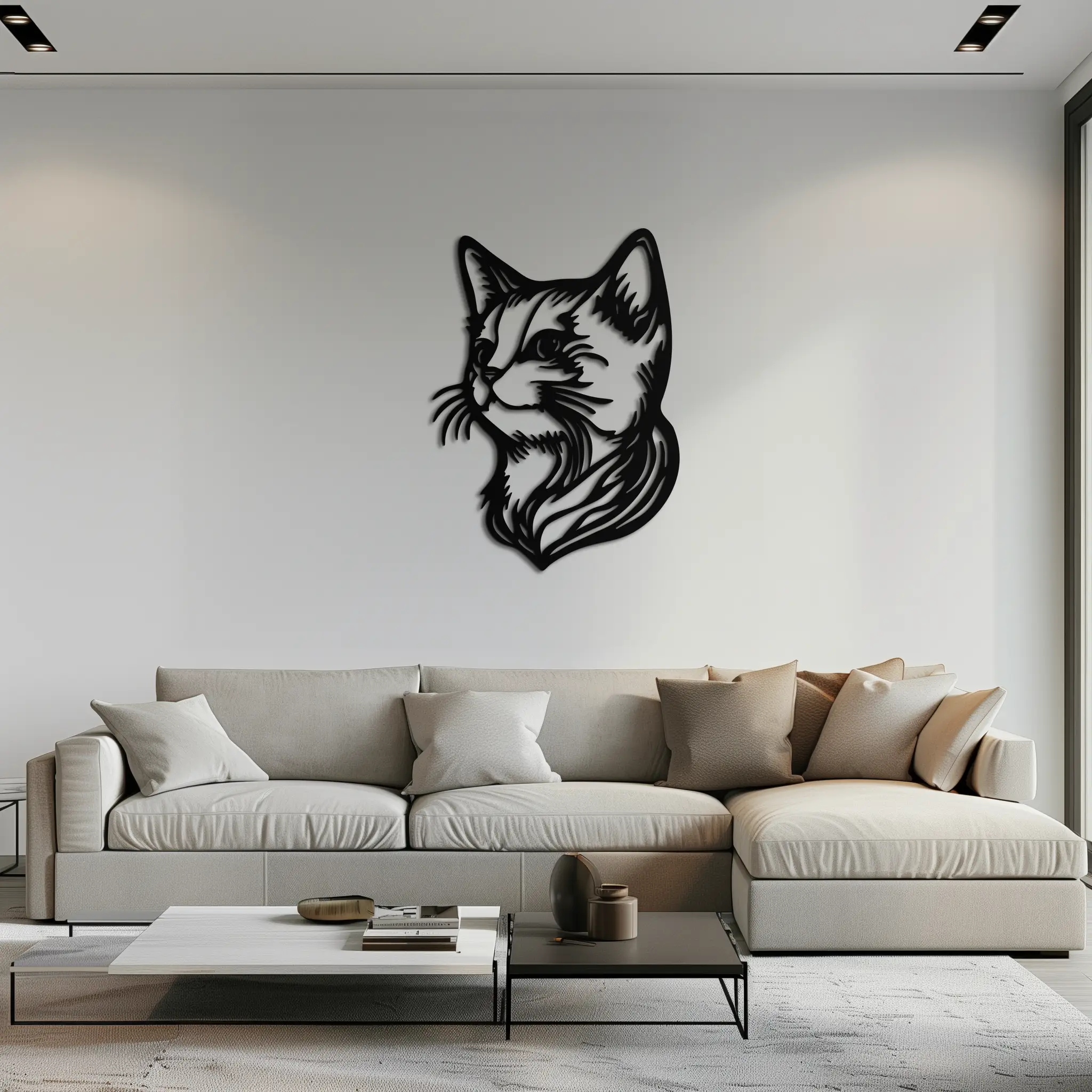 Graceful Cat Head Silhouette Metal Wall Art – Feline-Inspired Decorative Piece- KAF684 by Enova Art