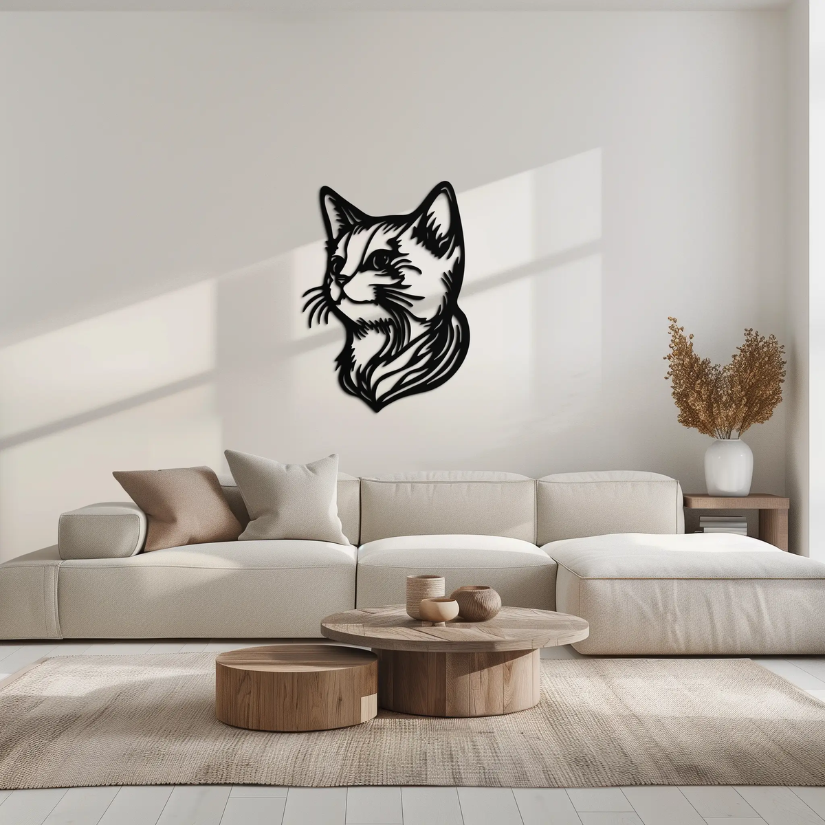 Graceful Cat Head Silhouette Metal Wall Art – Feline-Inspired Decorative Piece- KAF684 by Enova Art