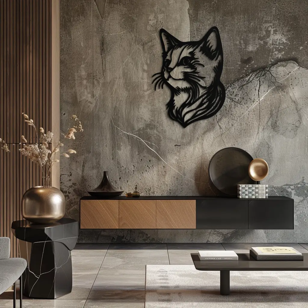Graceful Cat Head Silhouette Metal Wall Art – Feline-Inspired Decorative Piece- KAF684 by Enova Art