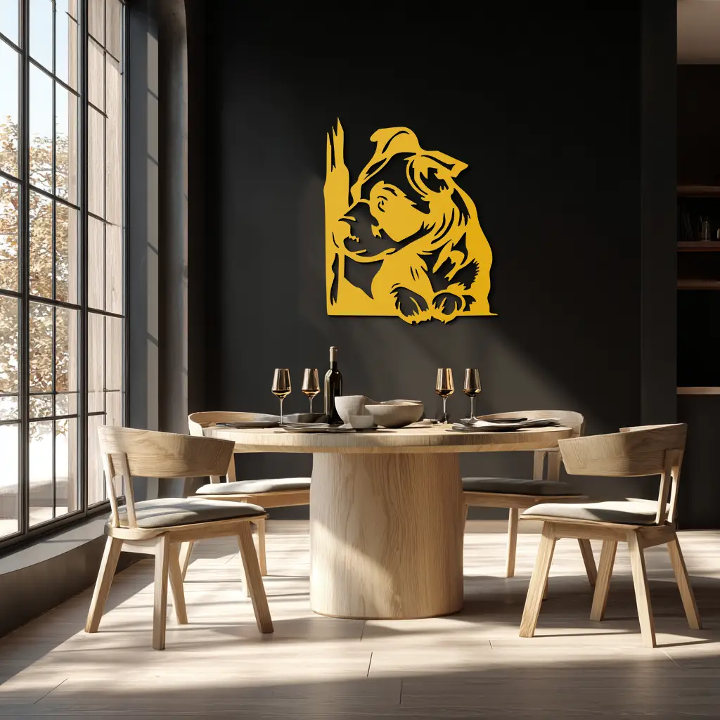 Cute Puppy Peeking Silhouette Metal Wall Art – Adorable Dog Decor for Pet Lovers- KAF685 by Enova Art