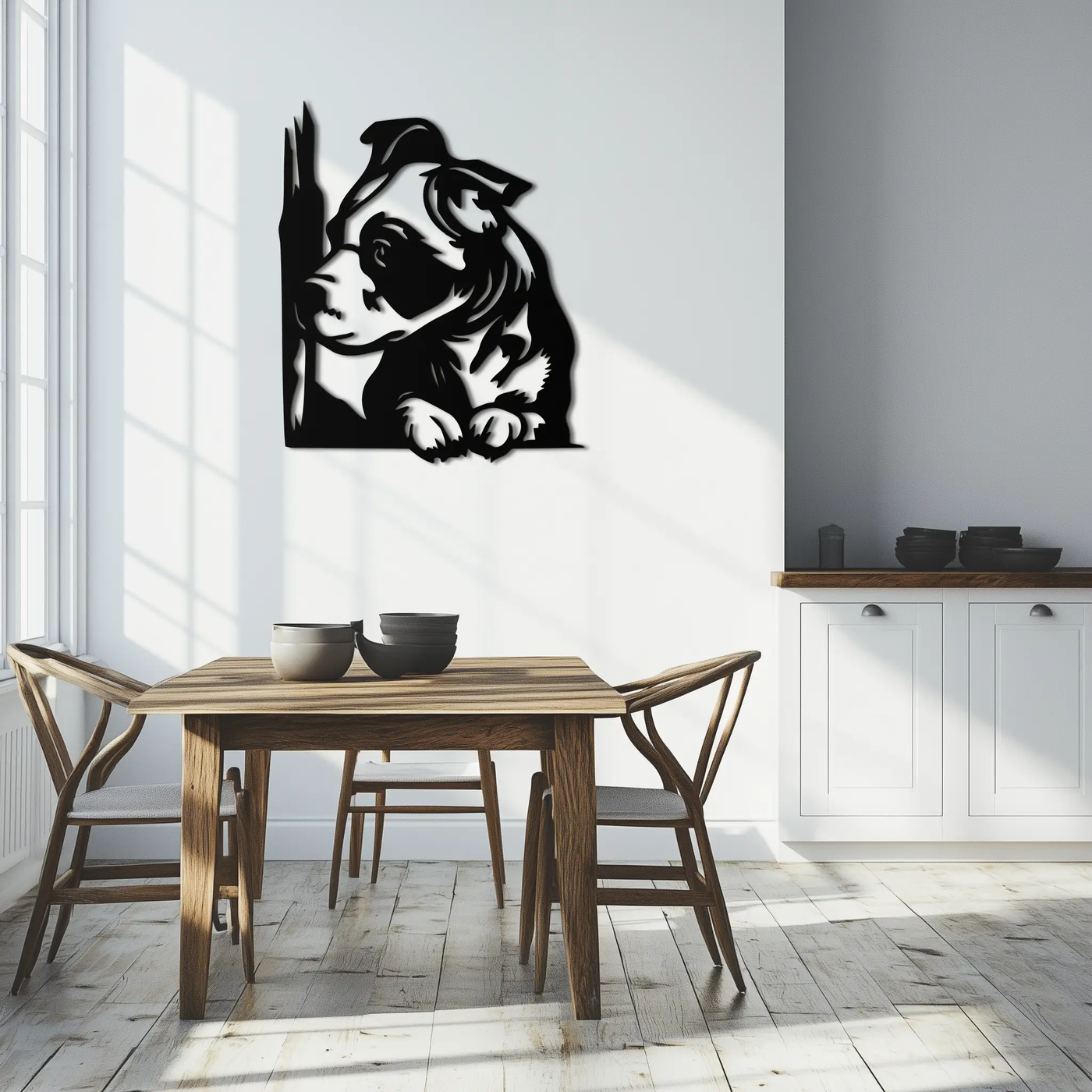 Cute Puppy Peeking Silhouette Metal Wall Art – Adorable Dog Decor for Pet Lovers- KAF685 by Enova Art