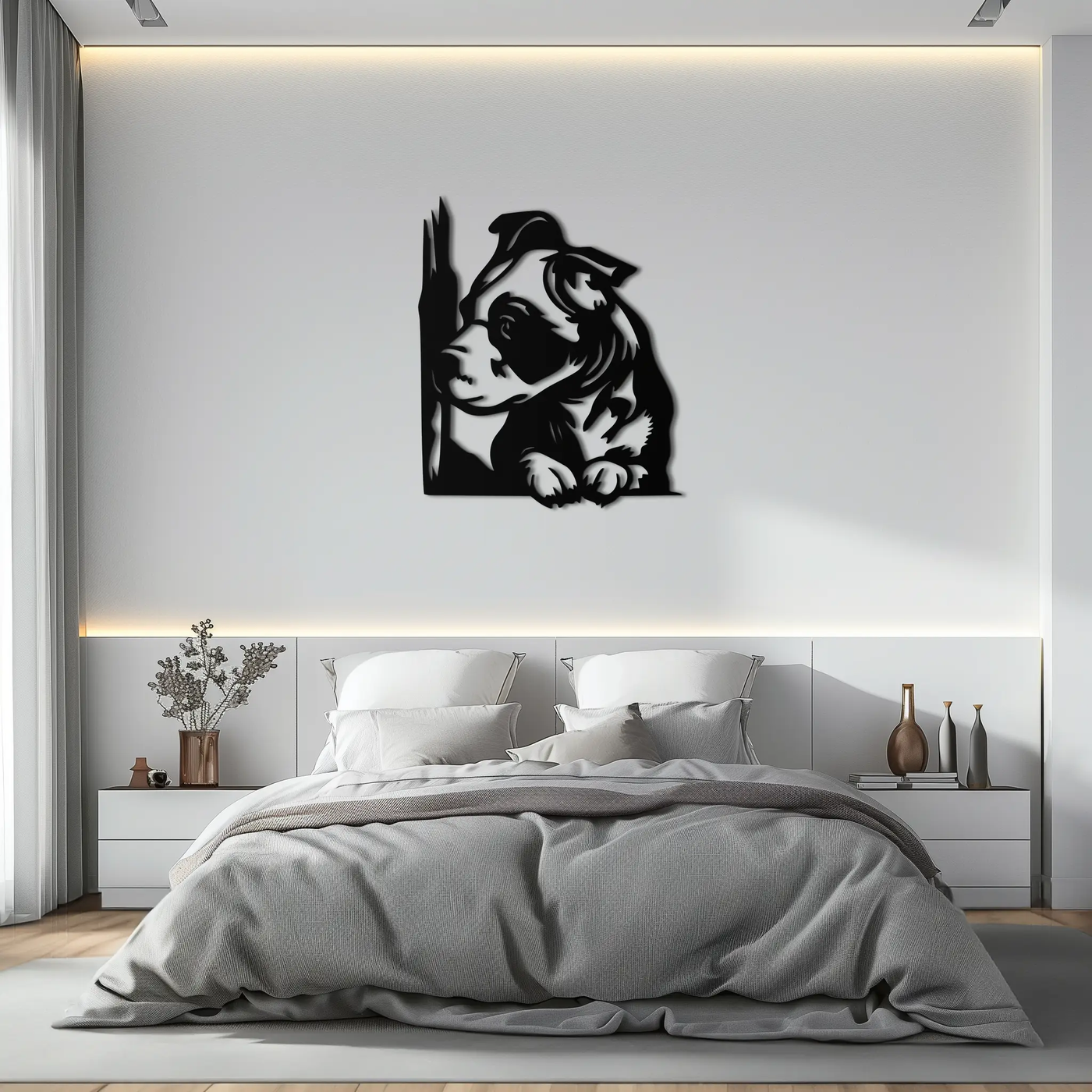 Cute Puppy Peeking Silhouette Metal Wall Art – Adorable Dog Decor for Pet Lovers- KAF685 by Enova Art