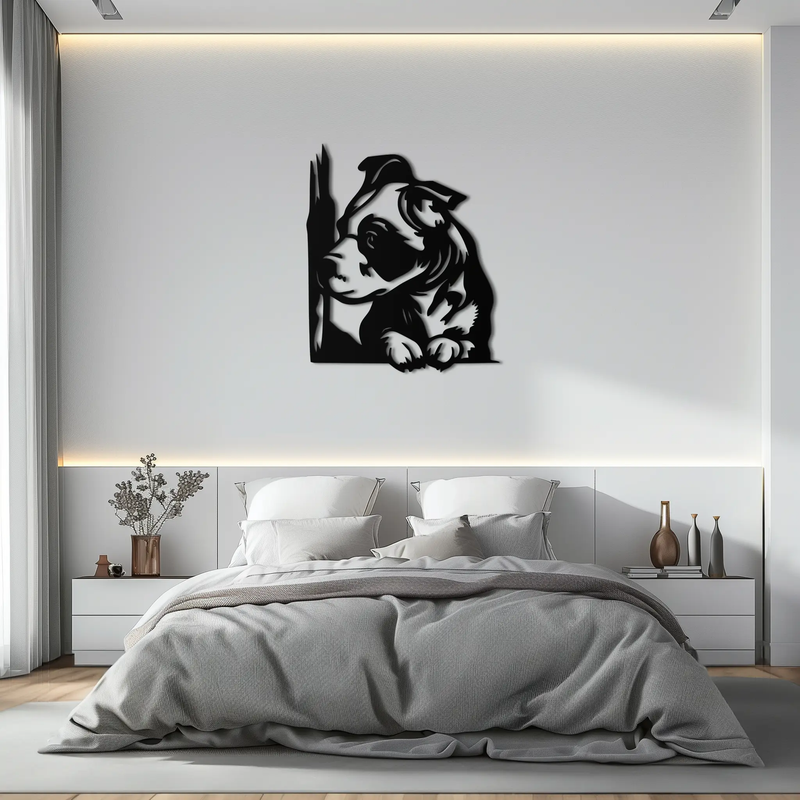 Cute Puppy Peeking Silhouette Metal Wall Art – Adorable Dog Decor for Pet Lovers- KAF685 by Enova Art