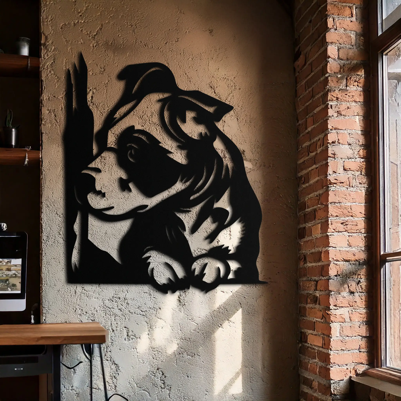 Cute Puppy Peeking Silhouette Metal Wall Art – Adorable Dog Decor for Pet Lovers- KAF685 by Enova Art