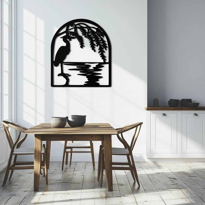 Flamingo Lake Scene Metal Wall Art – Tranquil Nature-Inspired Silhouette for Home Decor- KAF686 by Enova Art