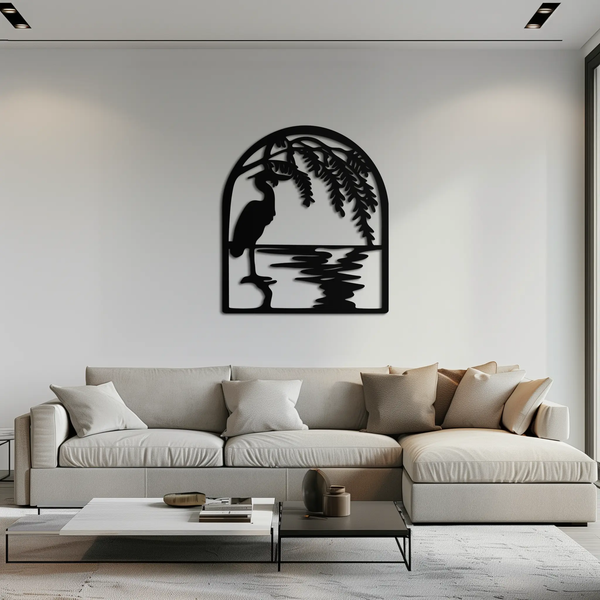 Flamingo Lake Scene Metal Wall Art – Tranquil Nature-Inspired Silhouette for Home Decor- KAF686