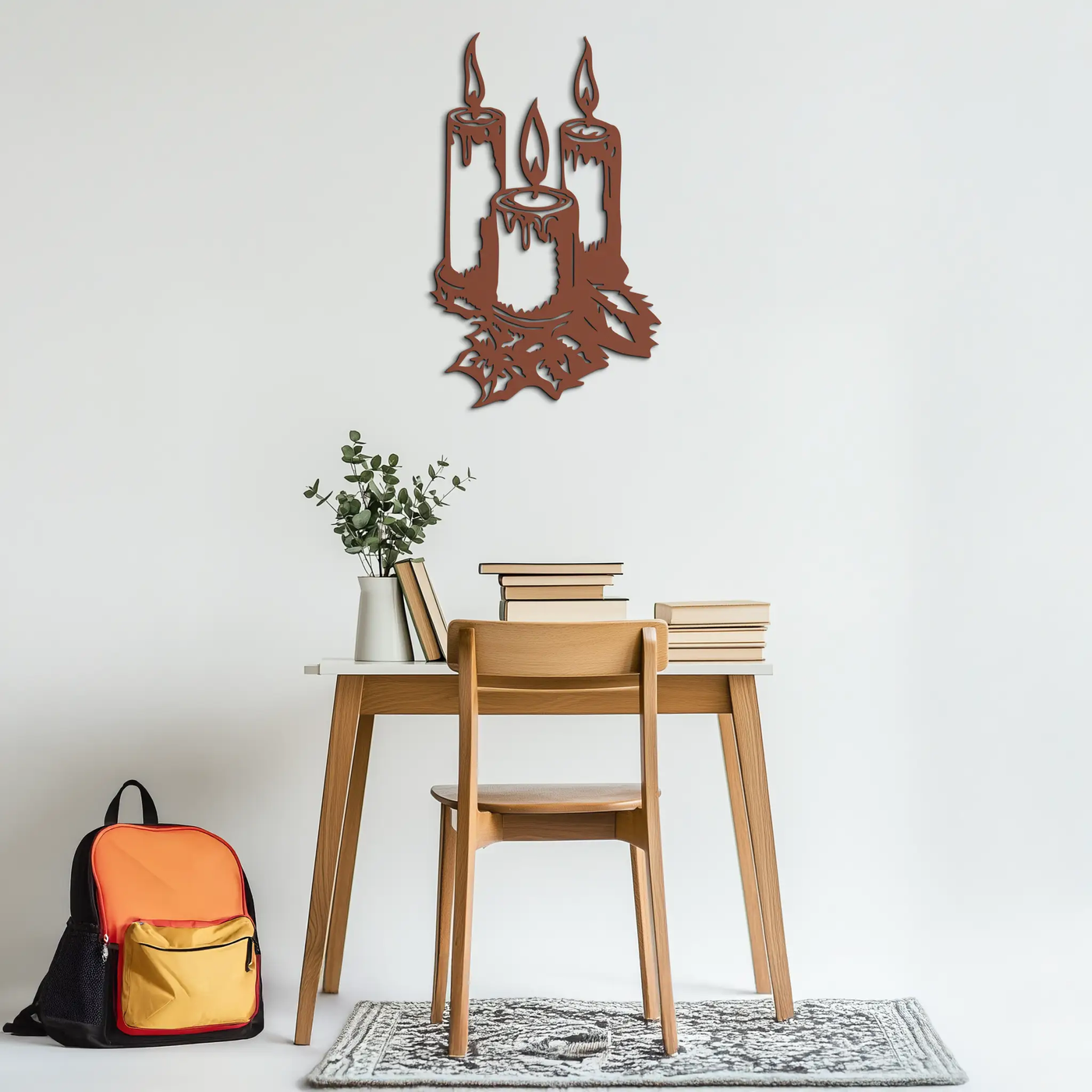 Three Candle Silhouette Metal Wall Art – Elegant Festive Decor for Cozy Interiors- KAF687 by Enova Art