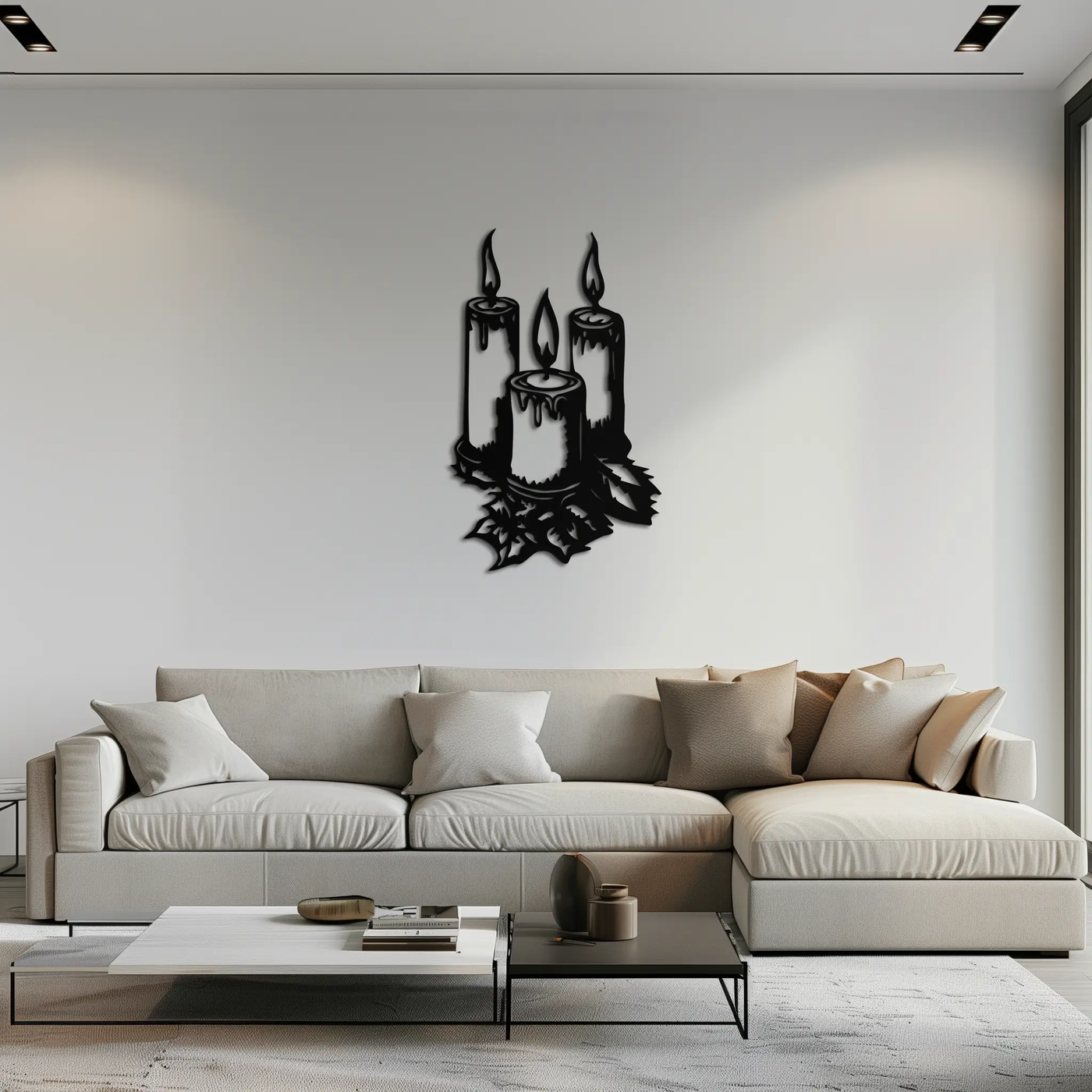 Three Candle Silhouette Metal Wall Art – Elegant Festive Decor for Cozy Interiors- KAF687 by Enova Art