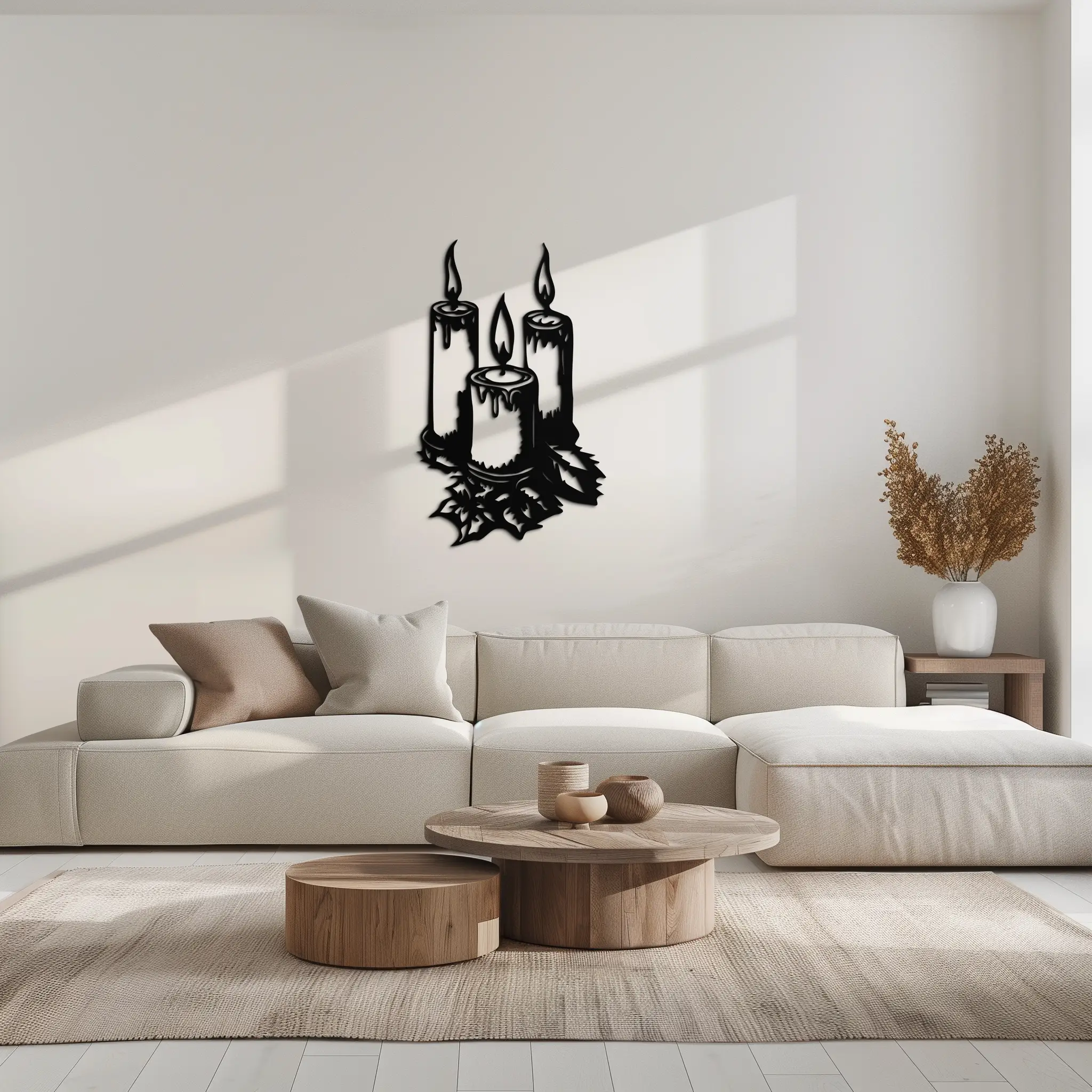 Three Candle Silhouette Metal Wall Art – Elegant Festive Decor for Cozy Interiors- KAF687 by Enova Art