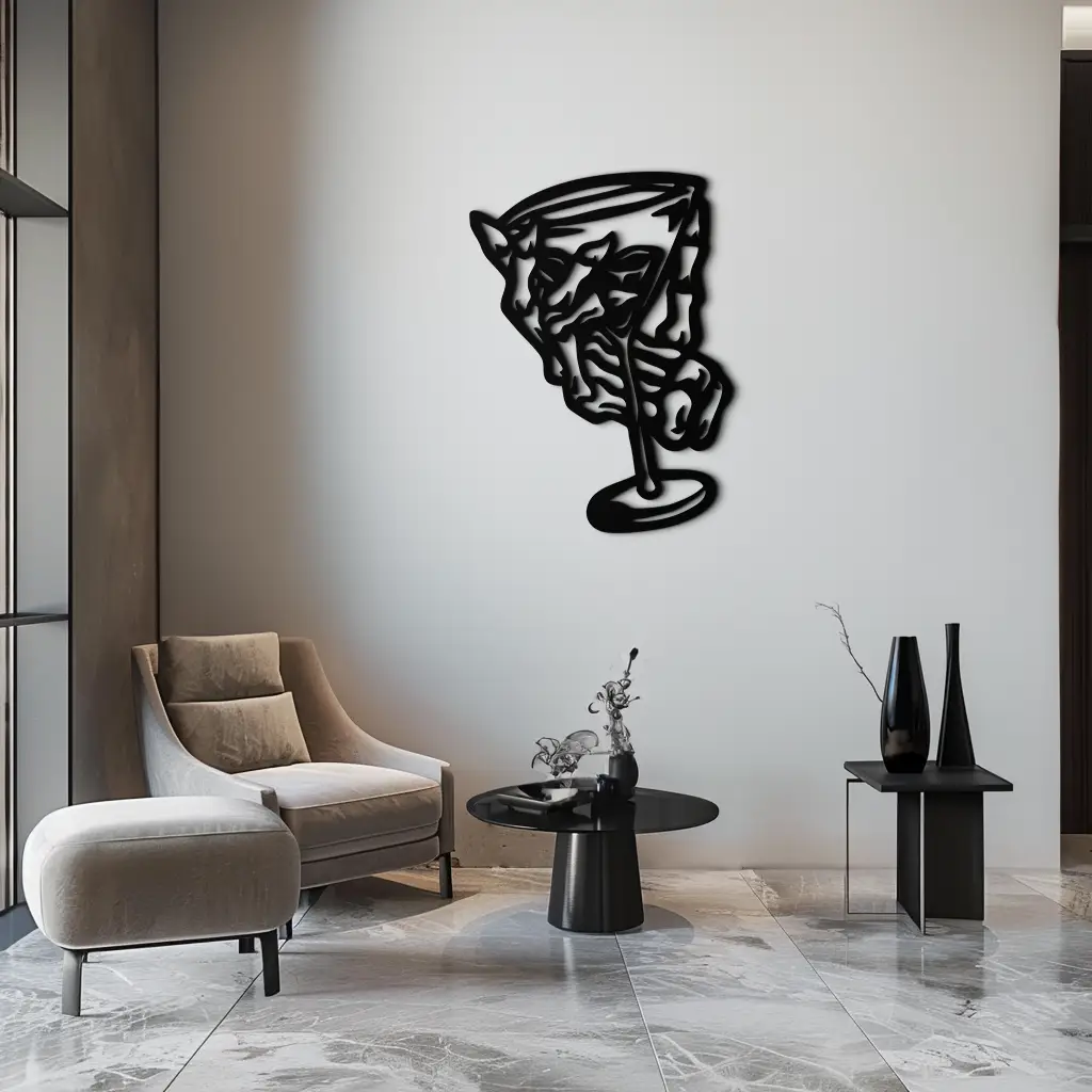 Wine Glass Silhouette Metal Wall Art – Artistic Bar Decor for Wine Lovers- KAF689 by Enova Art