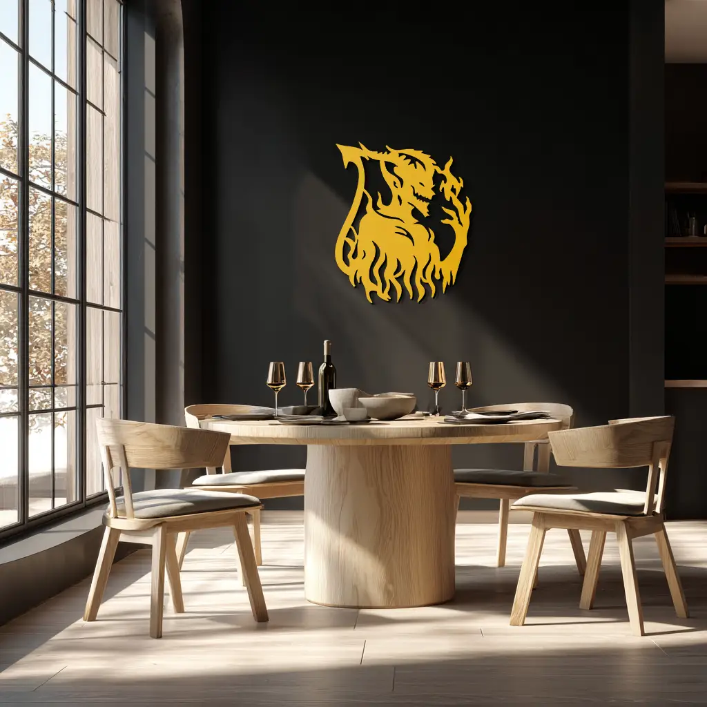 Flame Demon Silhouette Metal Wall Art – Fiery Devil Design for Bold Interiors- KAF690 by Enova Art