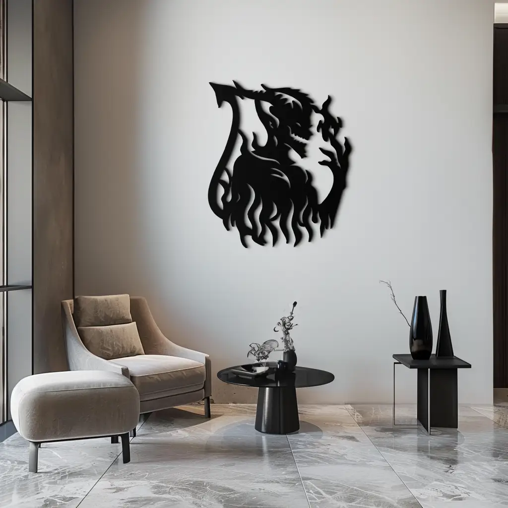 Flame Demon Silhouette Metal Wall Art – Fiery Devil Design for Bold Interiors- KAF690 by Enova Art