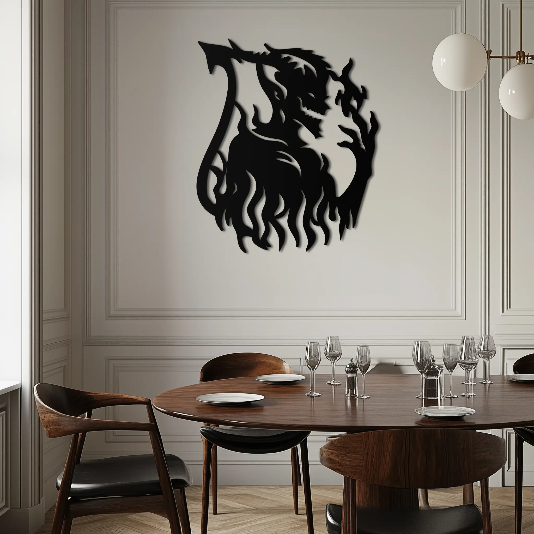 Flame Demon Silhouette Metal Wall Art – Fiery Devil Design for Bold Interiors- KAF690 by Enova Art
