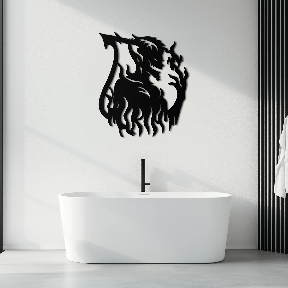 Flame Demon Silhouette Metal Wall Art – Fiery Devil Design for Bold Interiors- KAF690 by Enova Art