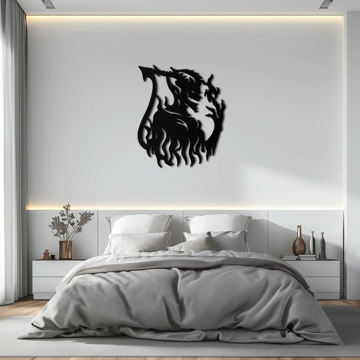 Flame Demon Silhouette Metal Wall Art – Fiery Devil Design for Bold Interiors- KAF690 by Enova Art