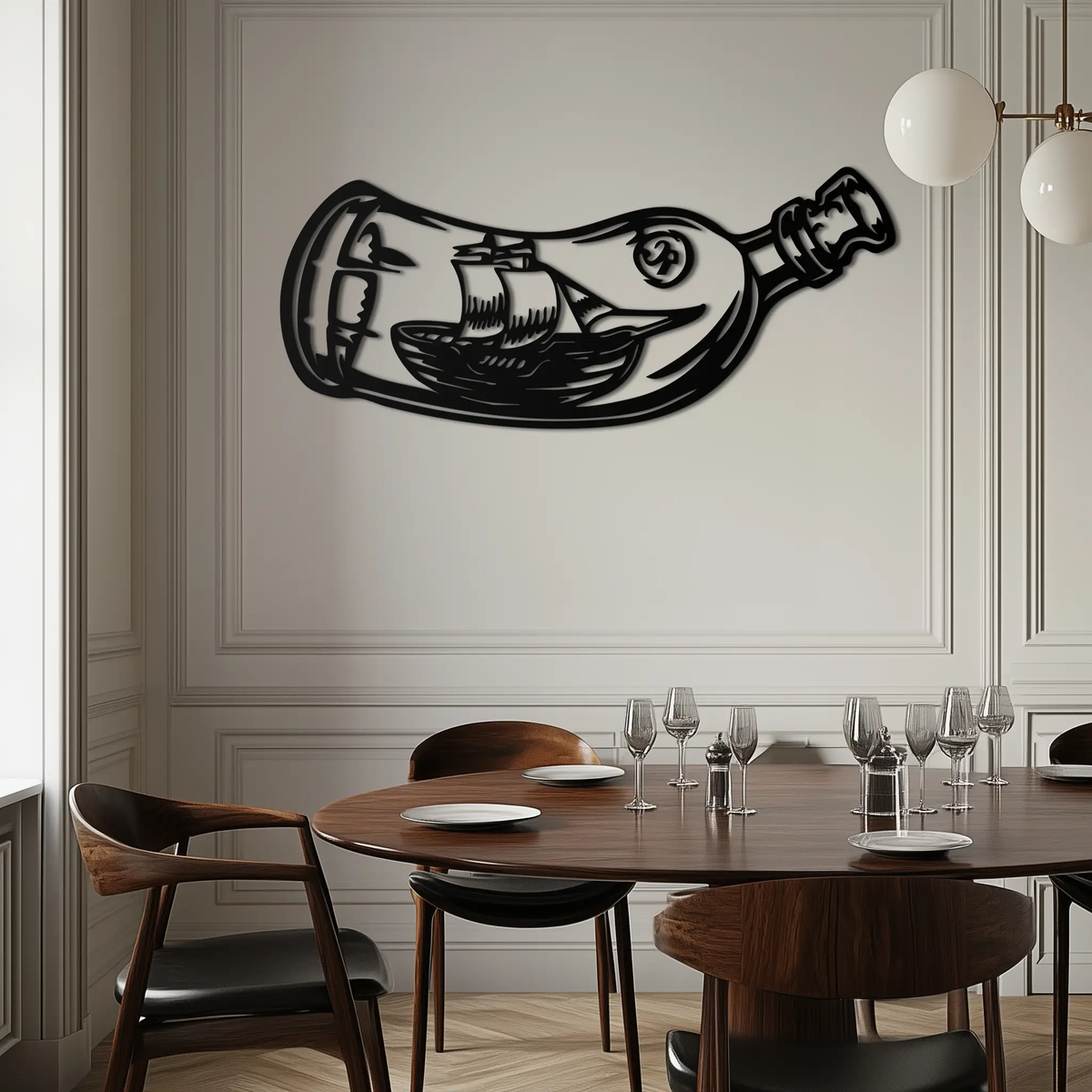 Ship in a Bottle Metal Wall Art – Nautical Silhouette Design for Sea Lovers- KAF691 by Enova Art