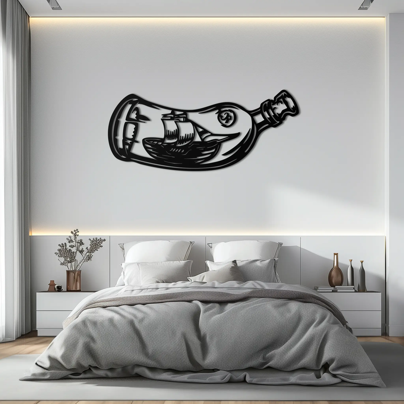 Ship in a Bottle Metal Wall Art – Nautical Silhouette Design for Sea Lovers- KAF691 by Enova Art