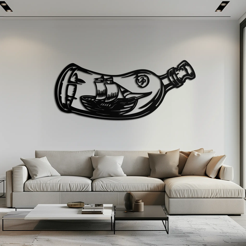 Ship in a Bottle Metal Wall Art – Nautical Silhouette Design for Sea Lovers- KAF691 by Enova Art
