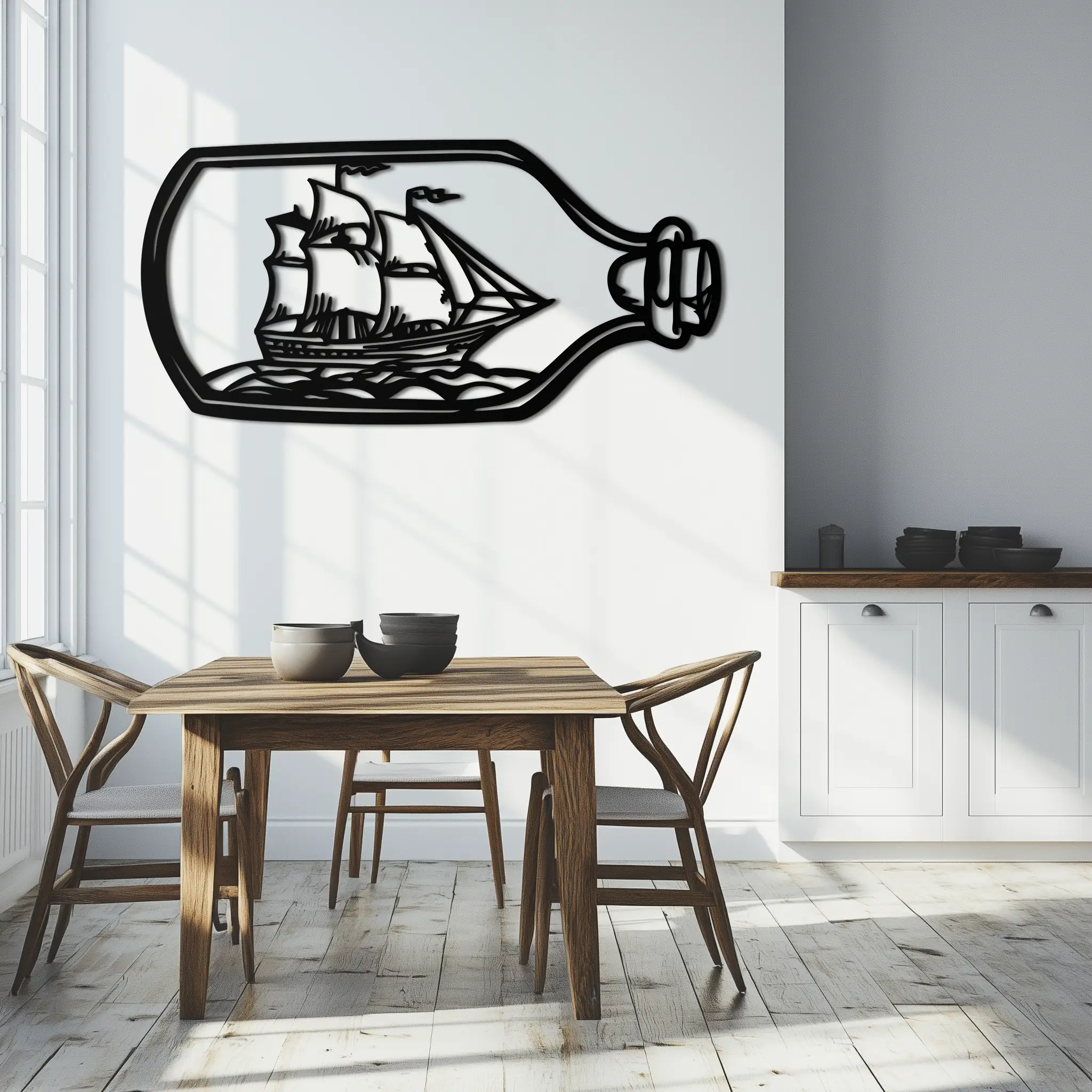 Sailboat in a Bottle Metal Wall Art – Nautical-Inspired Silhouette for Ocean Dreamers- KAF692 by Enova Art