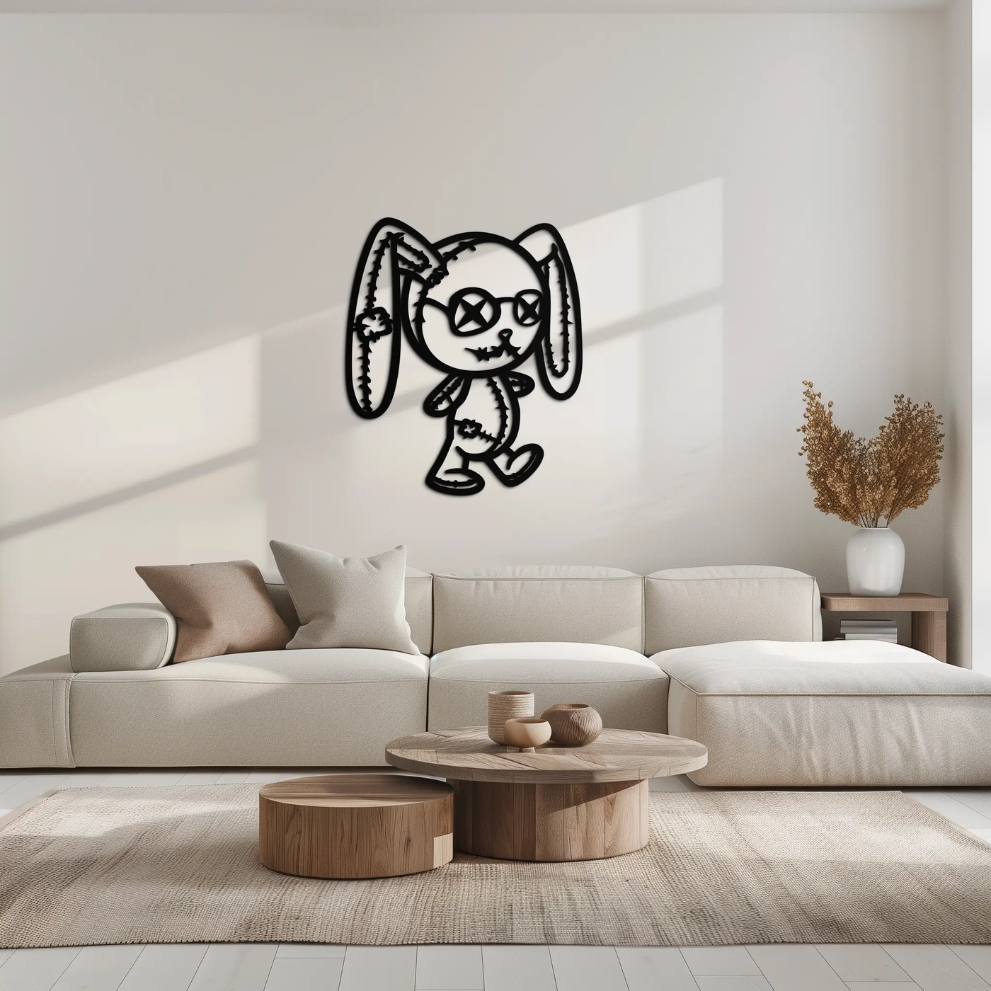 Patchwork Bunny Metal Wall Art – Whimsical Silhouette Design for Cozy Spaces- KAF693 by Enova Art