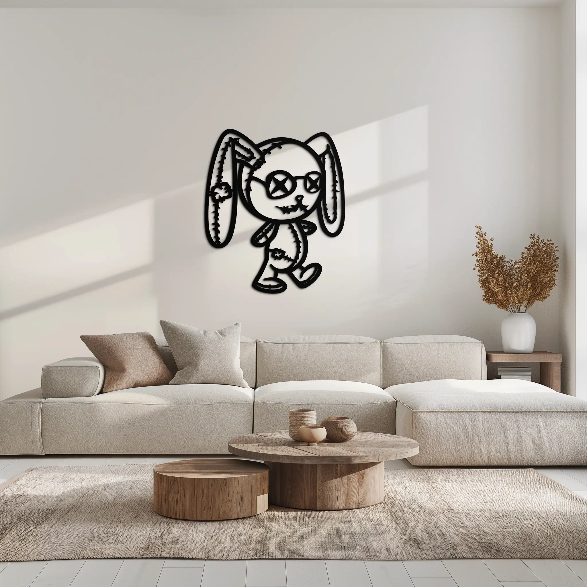 Patchwork Bunny Metal Wall Art – Whimsical Silhouette Design for Cozy Spaces- KAF693 by Enova Art