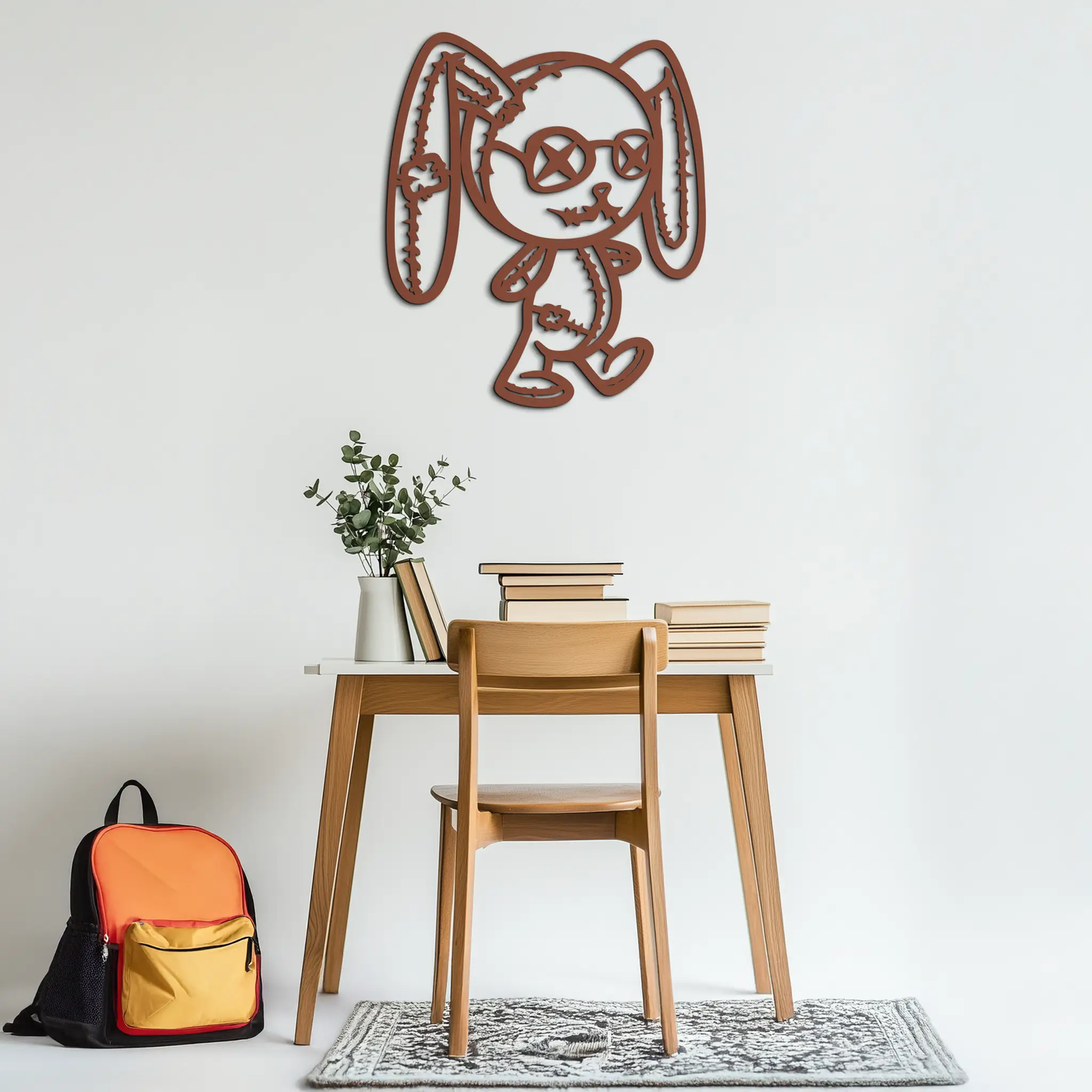 Patchwork Bunny Metal Wall Art – Whimsical Silhouette Design for Cozy Spaces- KAF693 by Enova Art