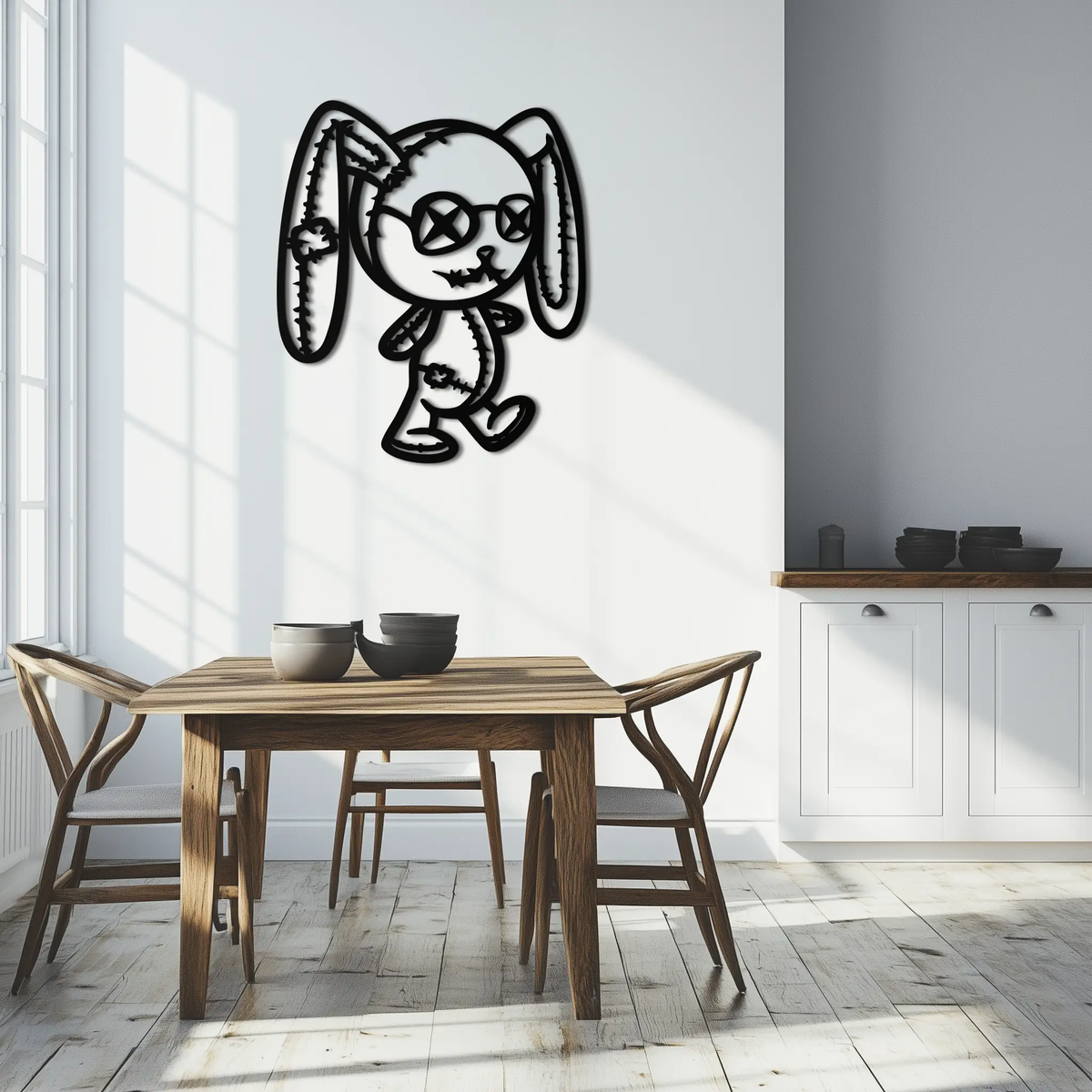 Patchwork Bunny Metal Wall Art – Whimsical Silhouette Design for Cozy Spaces- KAF693 by Enova Art