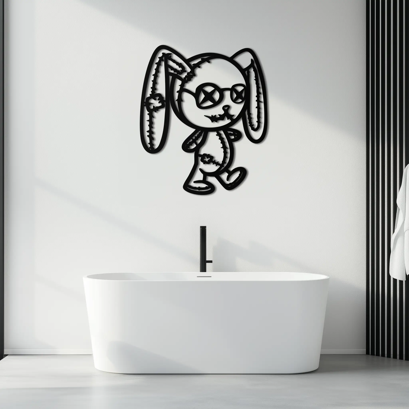 Patchwork Bunny Metal Wall Art – Whimsical Silhouette Design for Cozy Spaces- KAF693 by Enova Art
