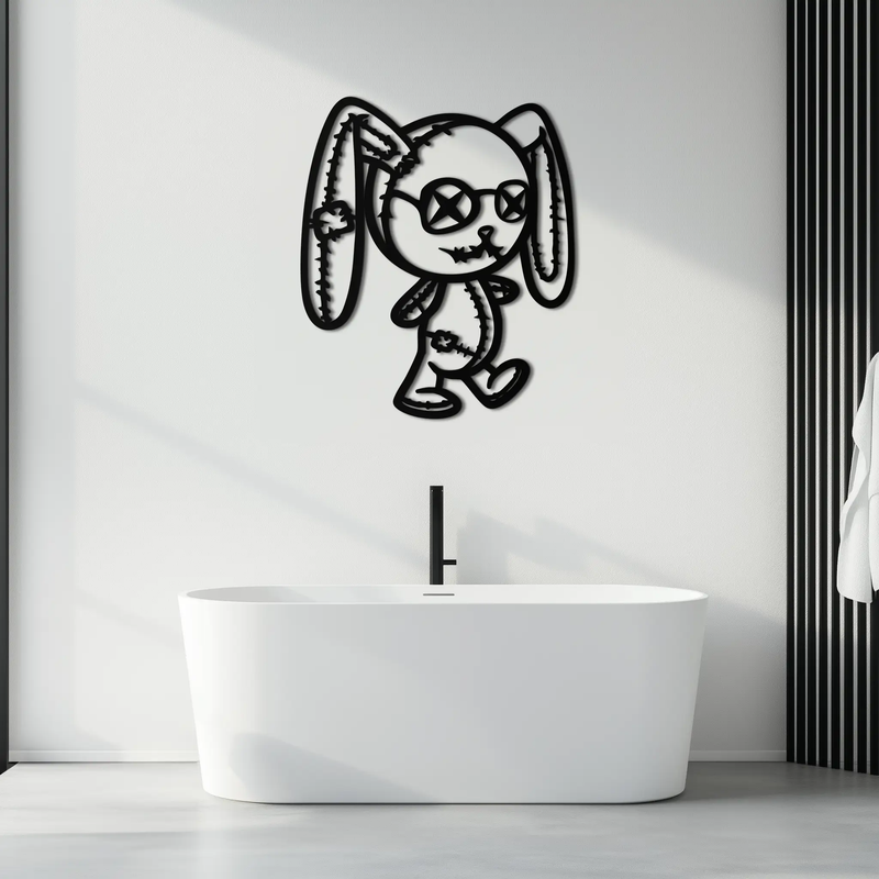 Patchwork Bunny Metal Wall Art – Whimsical Silhouette Design for Cozy Spaces- KAF693 by Enova Art