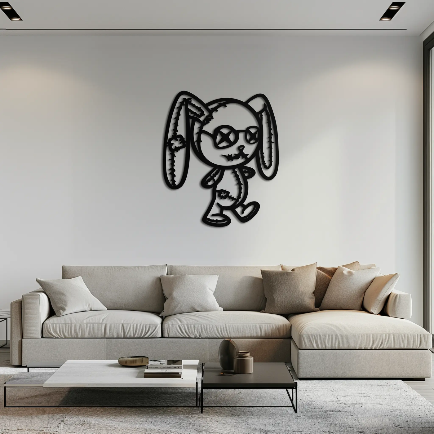Patchwork Bunny Metal Wall Art – Whimsical Silhouette Design for Cozy Spaces- KAF693 by Enova Art