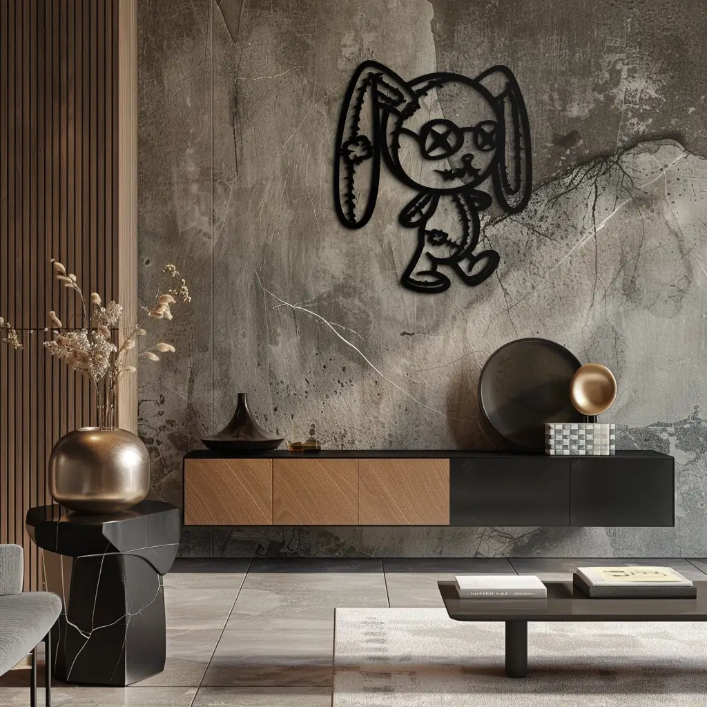 Patchwork Bunny Metal Wall Art – Whimsical Silhouette Design for Cozy Spaces- KAF693 by Enova Art